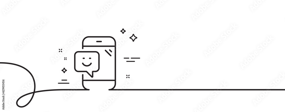 Poster smile phone line icon. continuous one line with curl. positive feedback rating sign. customer satisf