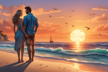 Fototapeta premium couple at sunset. Generative AI