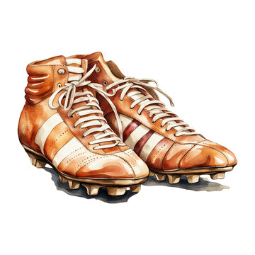 Soccer Shoes Retro Sports Gear, PNG Clipart Image, Vintage Painted Watercolor Art, Generative AI