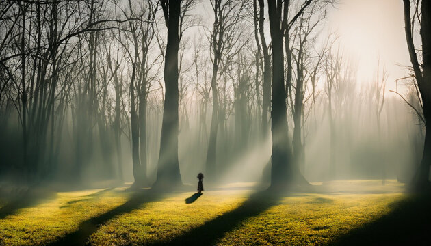 A mysterious girl in muted forest