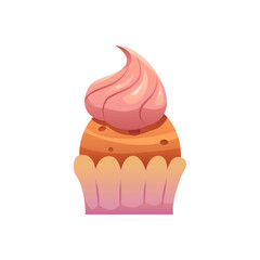Cupcake with Cream Isolated. Sweet Dessert. Vector Illustration in Flat Cartoon Style. 