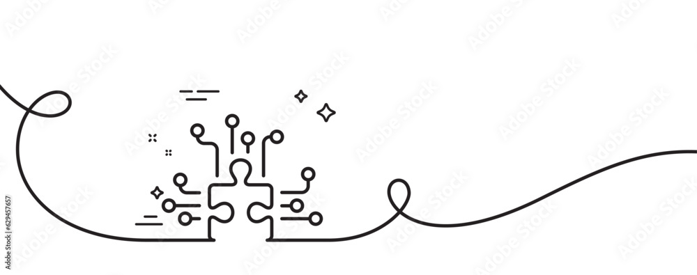 Poster puzzle with many options line icon. continuous one line with curl. decide jigsaw sign. business chal