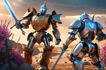 Naklejka premium knight robots fight