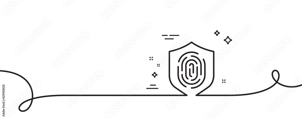 Poster fingerprint line icon. continuous one line with curl. finger print protection sign. biometric identi
