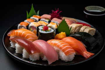 Sushi set ,fresh fish on top Japanese rice , Japanese food.