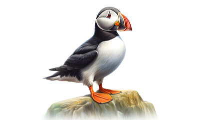 Atlantic puffin or common puffin on white background - Generative AI