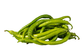 Green pepper isolated on white background. Fresh raw green chili pepper harvest season concept. Vegetables for a healthy diet