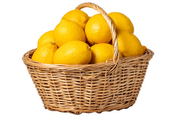 Fresh lemon in a wicker basket isolated on white background. Lemon harvest season concept. Vegetables for a healthy diet