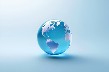 Transparent glass blue globe on light background with copy space. Education concept. Studying maps and using geographic tools. Innovative educational materials. Tourism and travel