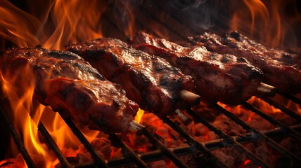 barbecue ribs, pork ribs on a barbecue, beef, roasted meet, grilled on a barbecue, grill, summer...