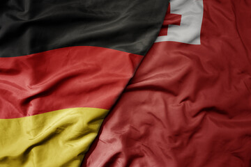 big waving realistic national colorful flag of germany and national flag of Tonga .