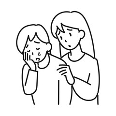 涙を流す女性と慰める女性の上半身のイラスト