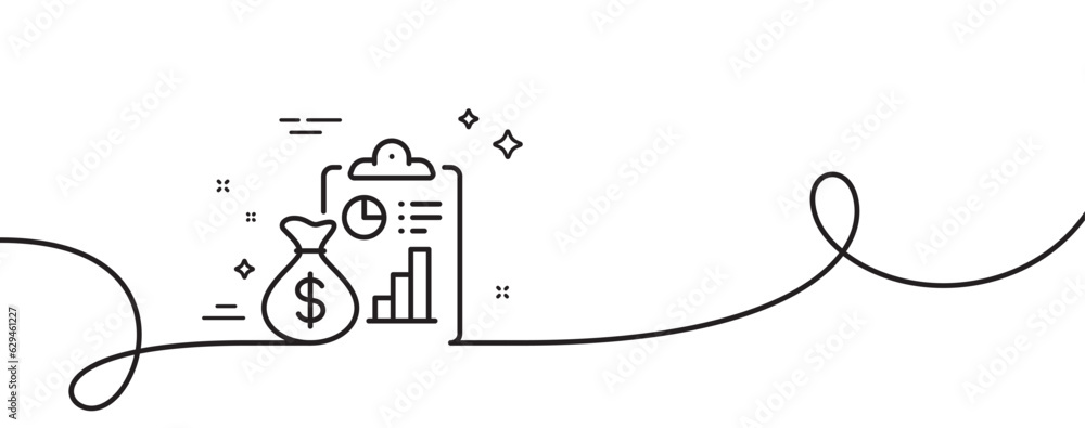 Poster report line icon. continuous one line with curl. accounting clipboard document sign. budget info sym