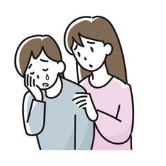 涙を流す女性と慰める女性の上半身のイラスト