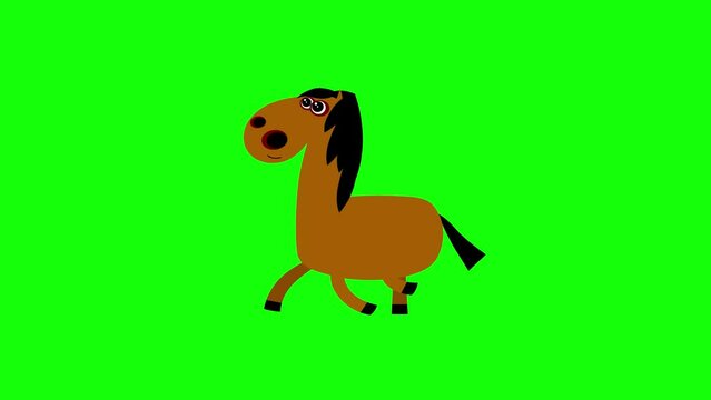Cartoon horse brown flat design children animation walking cycle greenbox. Cute 2d hand made farm brown red animal character animation good for any use. 
