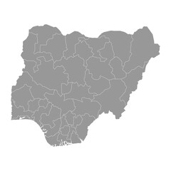 Nigeria grey map with states. Vector illustration.
