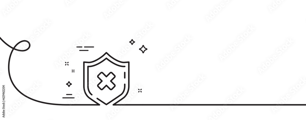 Poster reject protection line icon. continuous one line with curl. decline shield sign. no security. reject
