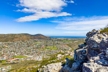 Fish Hoek residential neighborhood viewed from the top of mountain.
