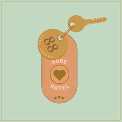 Cute Home motel rounded keychain with room number and hearts