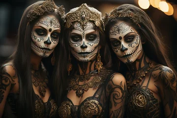 Gordijnen people with makeup in halloween party carnival © kiimoshi