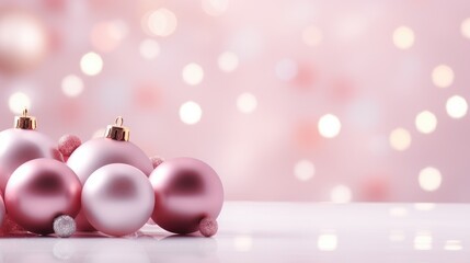 Naklejka na ściany i meble pink background with christmas tree ball decoration, simple and clean illustration for modern design