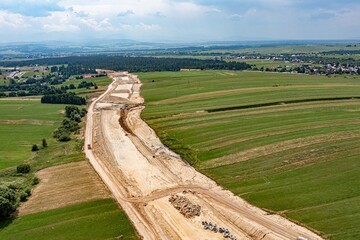 Aerial photo of the initial stage of road construction