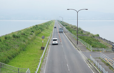 Japan road where cars cross the sea on both sides