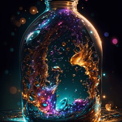 Colored liquid moving in the bottle in slow motion