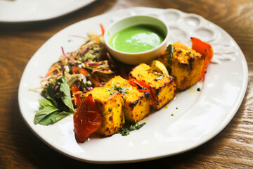 Roasted Indian cheese with vegetables