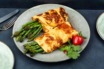 Delicious omelette with asparagus, healthy food.