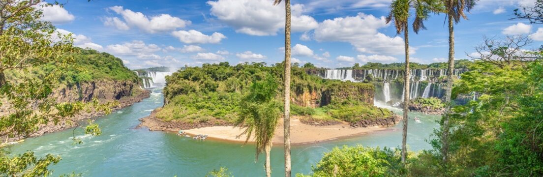 Panoramic image over the impressive Iguacu waterfalls in Brazil