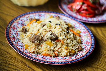 Traditional homemade pilau with lamb