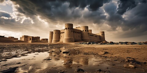 Kingdom of Saudi Arabia, an old fortress under the pouring sun. - obrazy, fototapety, plakaty