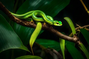 green tree python in branch of tree generated by AI tool