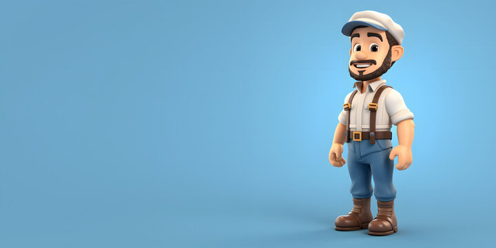 Cartoon caracter of a handyman isolated on light blue background
