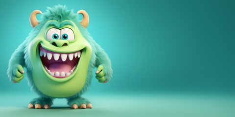 Fototapeta premium Funny monster cartoon caracter isolated on green background 
