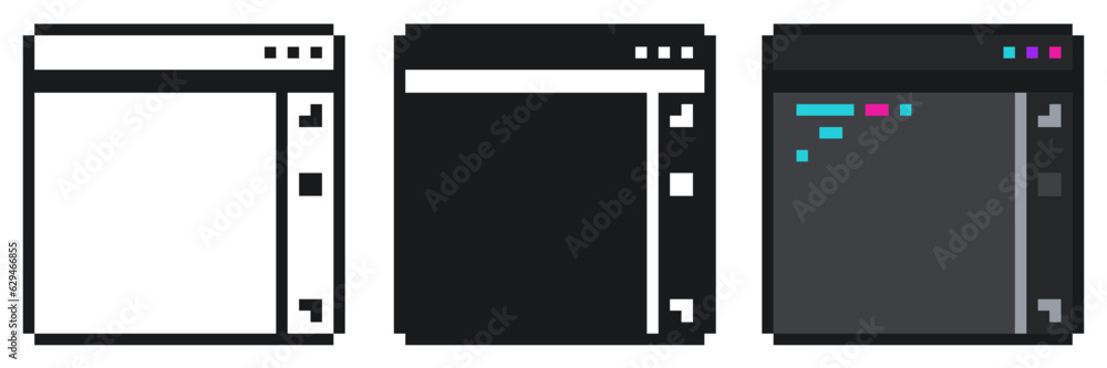 Poster pixel art style of programming windows, icon set