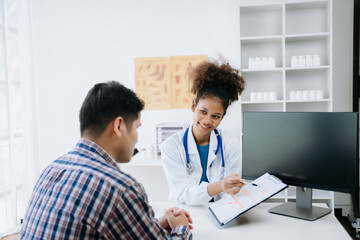 medical doctor holing patient's hands and comforting her.Kind doctor giving real support for patient. In clinic