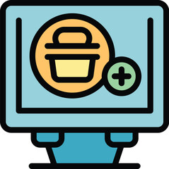 Online store monitor icon outline vector. Cart mobile. Web business color flat