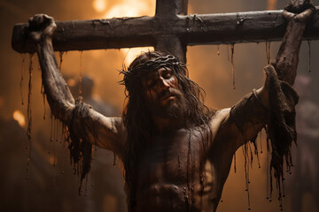Sacred Offering: Jesus Christ on the Cross, a Symbol of Sacrifice, Salvation, and Hope - obrazy, fototapety, plakaty