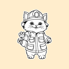cute orange cat in firefighter uniform carrying baton, squirrel character vector Illustration © salzcreative