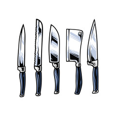 Vector illustration of knife set for butcher shop and kitchen theme.
