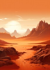 Fototapeta na wymiar Orange desert surrounded by large mountains, mountains wallpaper. Generative Ai.