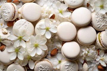 Fototapeta na wymiar White macaroons with almonds