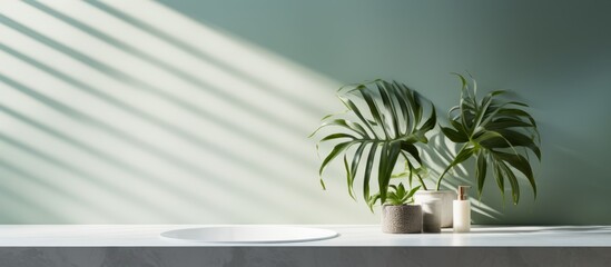 Tropical Oasis: Rendering of a Bathroom with Lush Tropical Plants on a White Wall, Generative AI
