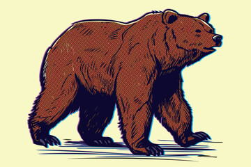 vintage cartoon illustration of a grizzly bear - obrazy, fototapety, plakaty