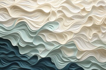Abstract textured background of white and blue 3d waves. Wall interior design