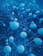 Network connection. Internet connection. Abstract blue background with moving lines and dots. Visualization of big data. 3d rendering. Generative AI. free Stock Photo

