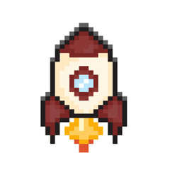 Rocket pixel, spaceship,missile, cartoon character,cute,icon ,vector, illustration,hand drawn

