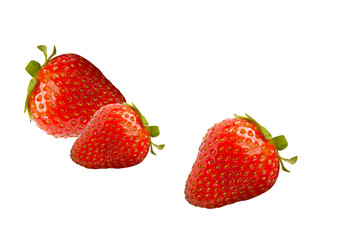 Fresh strawberries and green leaves on white backgroud. Concept for healthy eating and lifestyle. Growing organic food